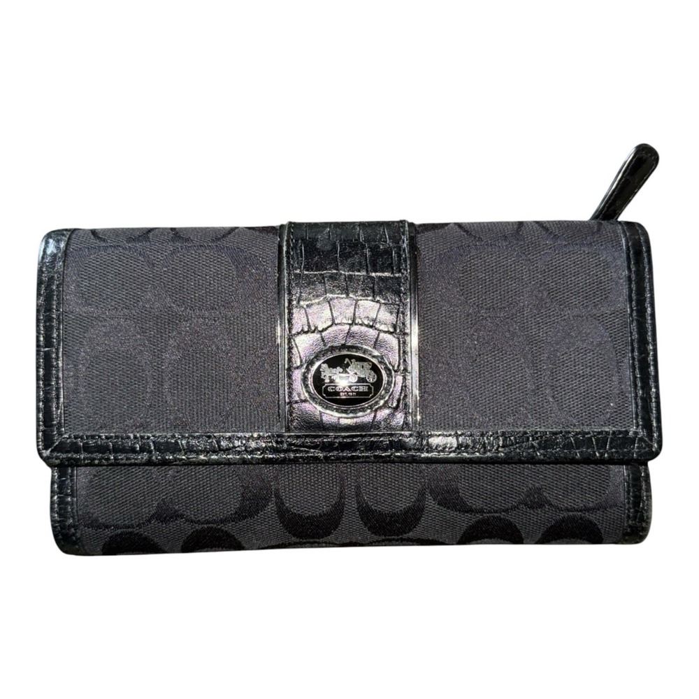 Coach Sutton Signature Slim Envelope Black Wallet Monogram Carry Y2K Casual